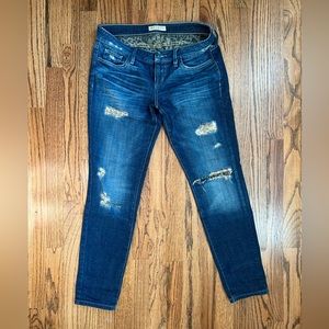 Guess crop skinny low waisted dark denim vintage jeans with leopard print inside